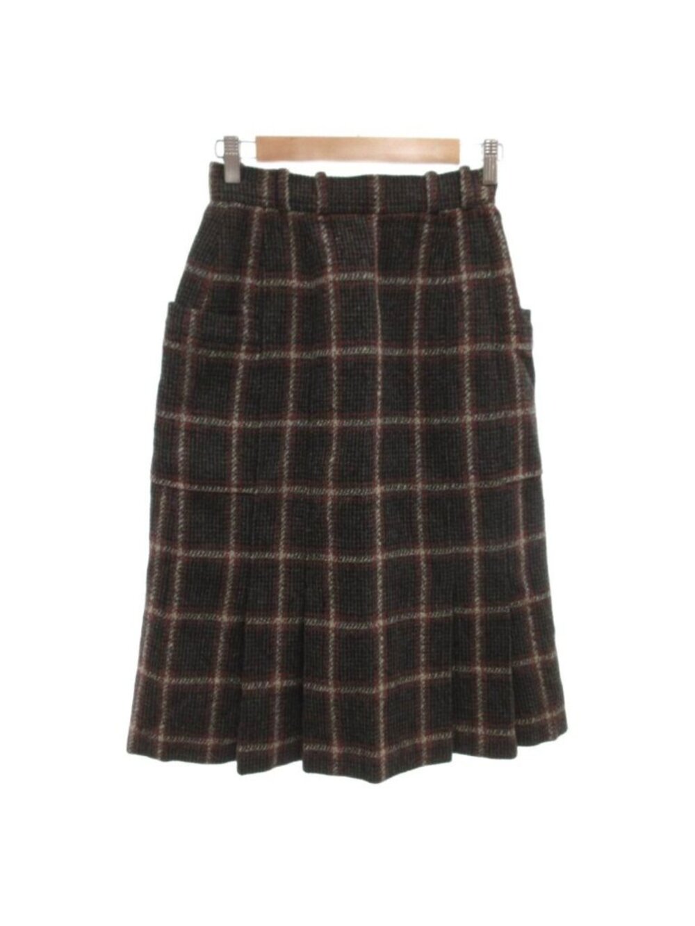 Dior Vintage Pencil Skirt Plaid Pleated Midi Length Wool Gray MX M